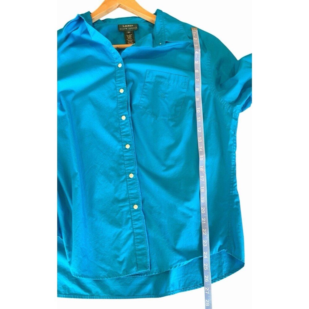 Ralph Lauren Women’s 2X Turquoise Button Front Shirt Plus Size Cotton Top - Picture 8 of 11